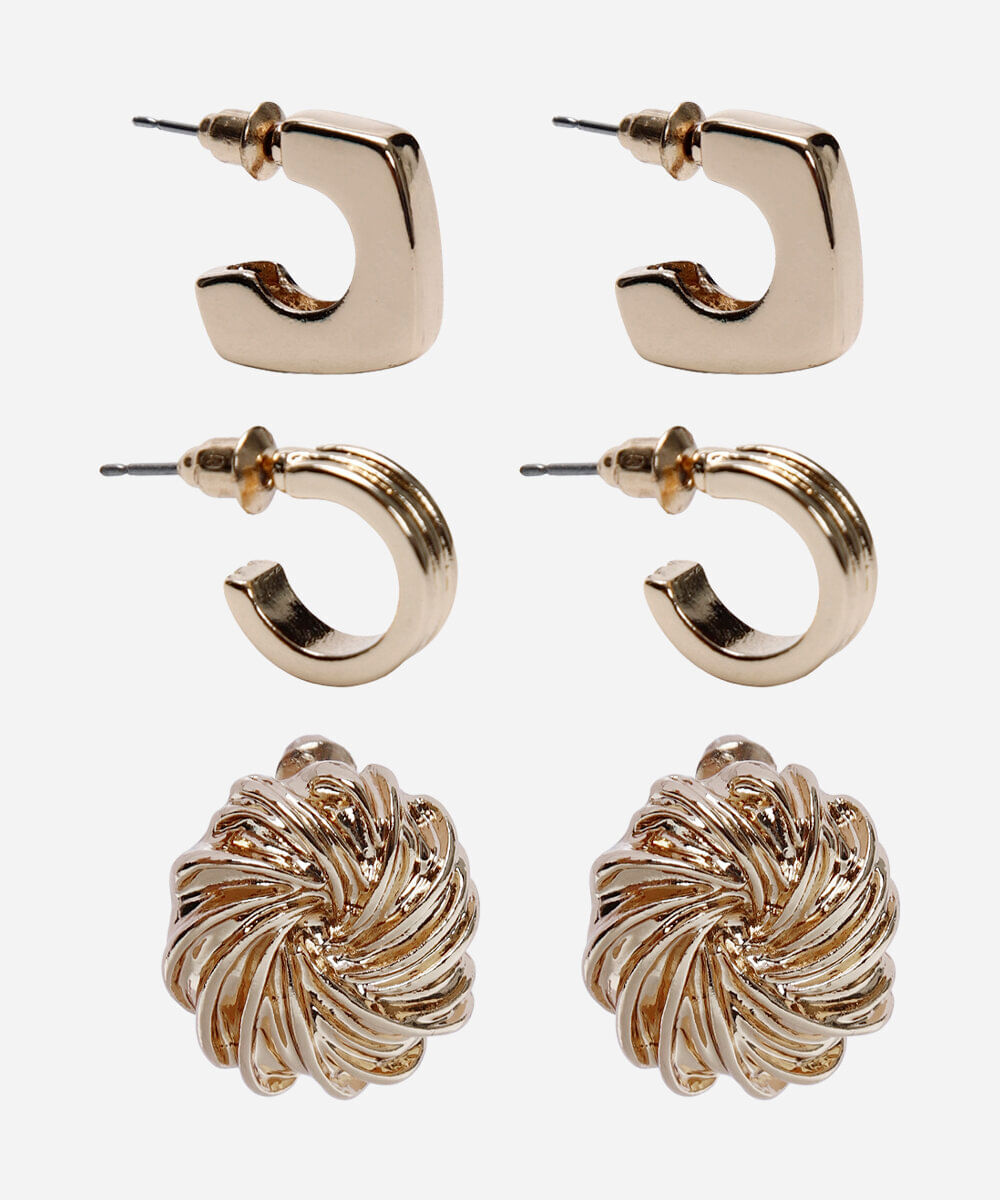 kit de 3 brincos dourado