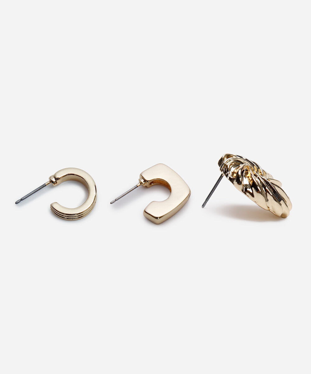 kit de 3 brincos dourado