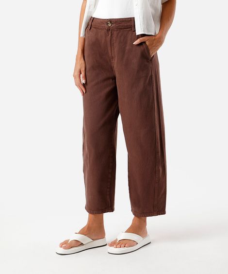 calça feminina baggy sarja cintura alta marrom
