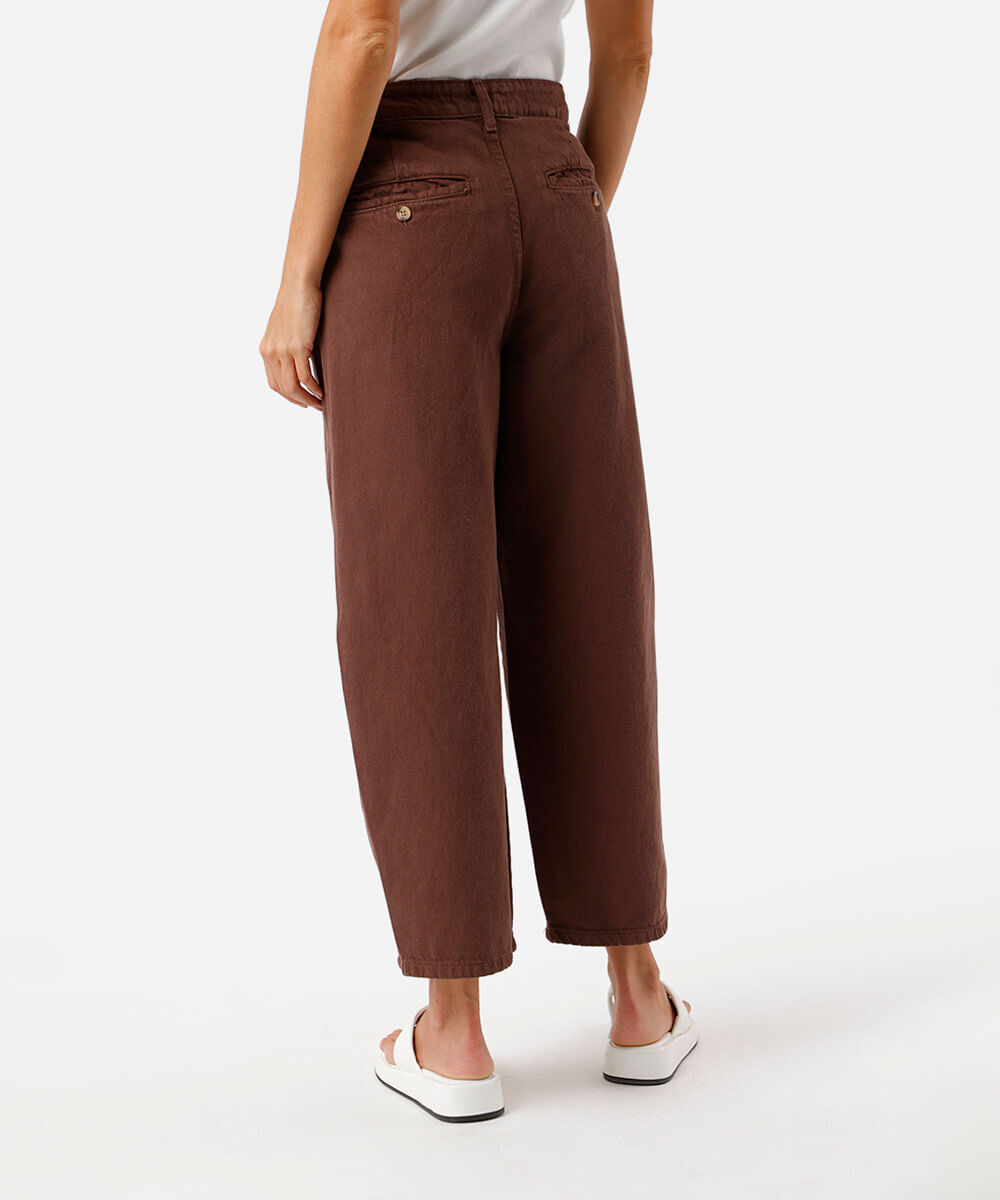 calça feminina baggy sarja cintura alta marrom