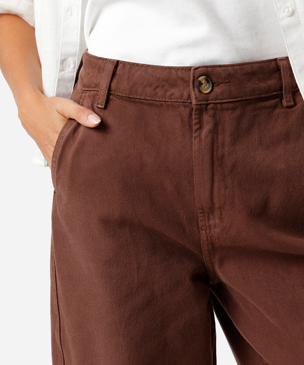 calça feminina baggy sarja cintura alta marrom