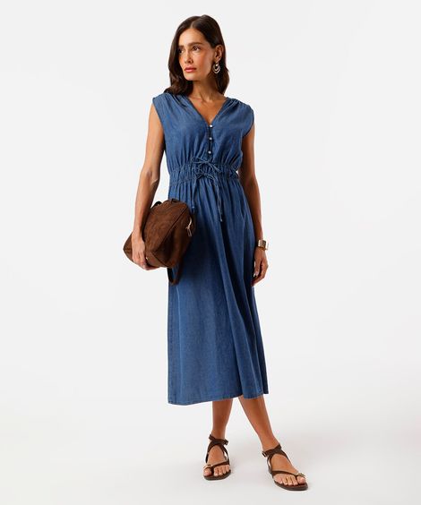 vestido feminino chemise jeans azul