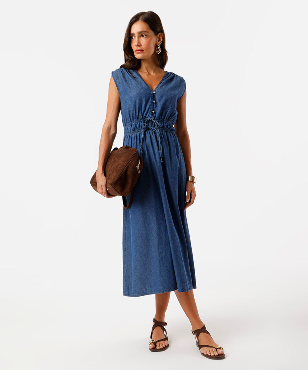vestido feminino chemise jeans azul