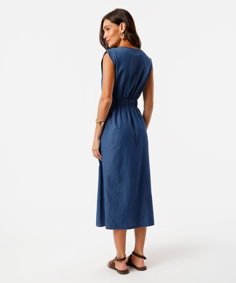 vestido feminino chemise jeans azul