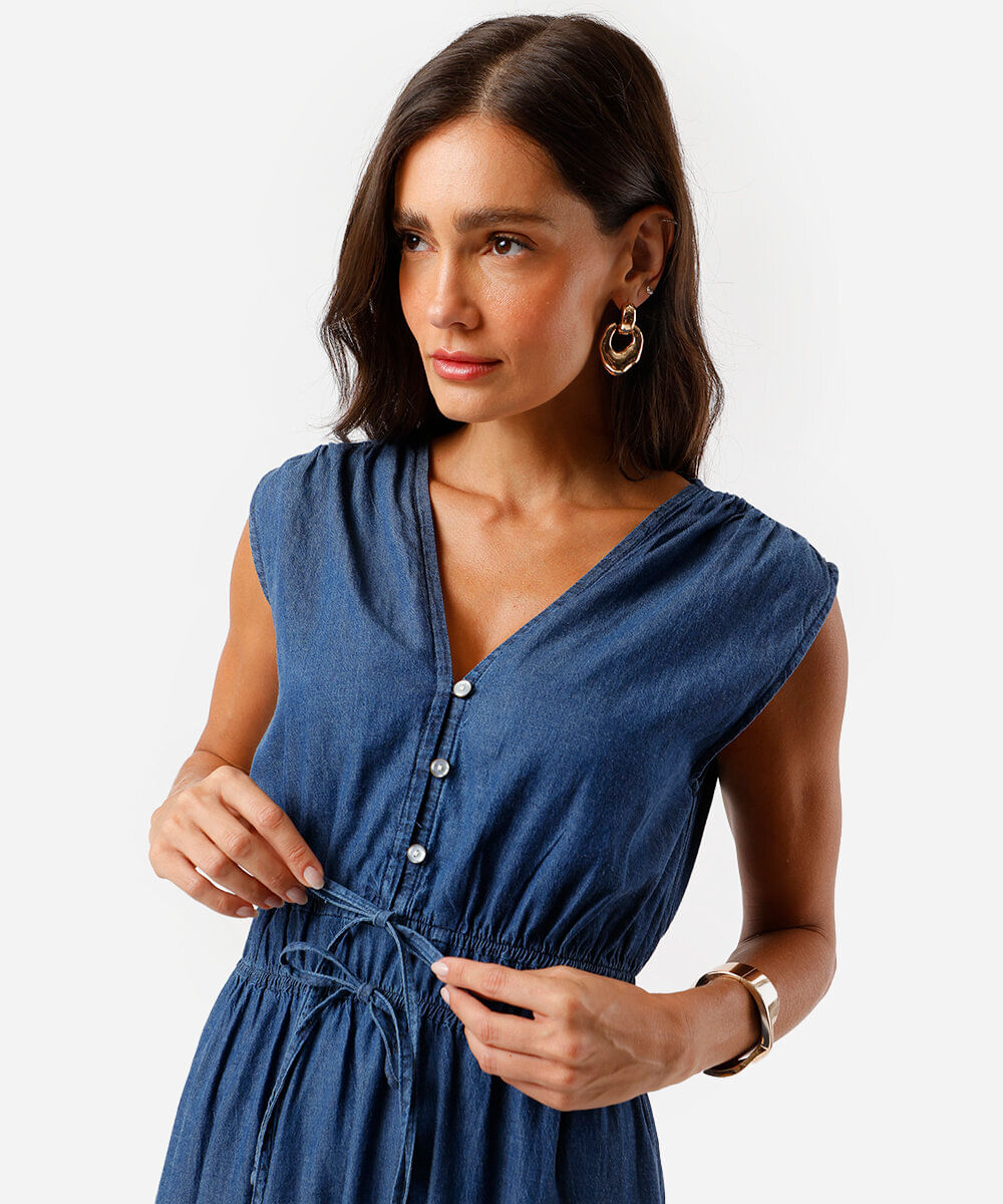 vestido feminino chemise jeans azul
