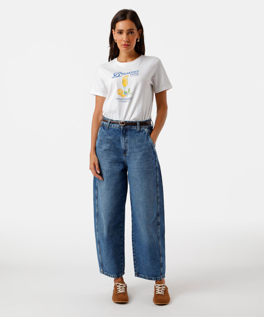 camiseta feminina de algodão breakfast drink off white