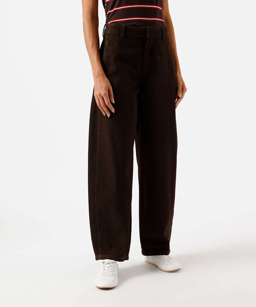 calça feminina baggy sarja cintura alta marrom