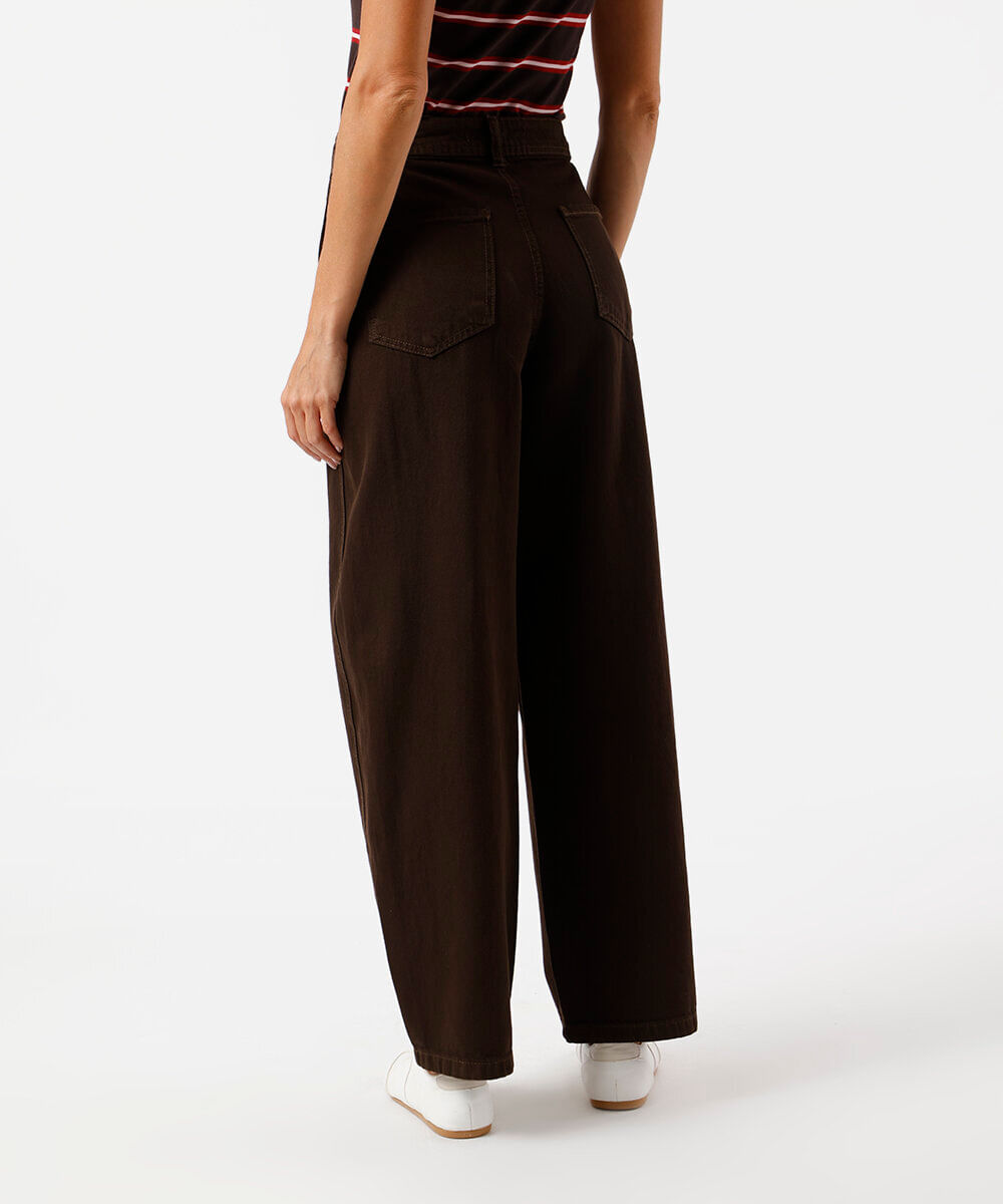 calça feminina baggy sarja cintura alta marrom