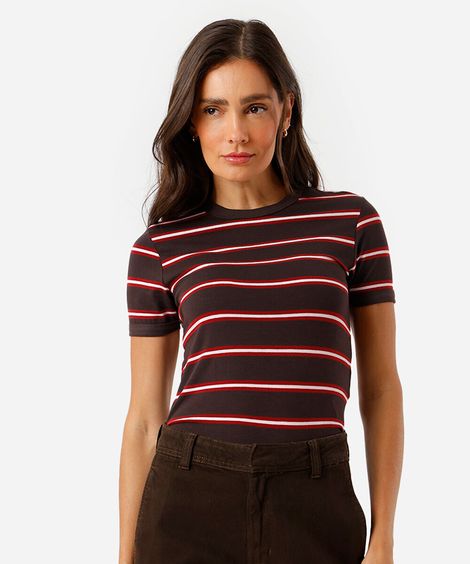 camiseta feminina básica  três listras marrom