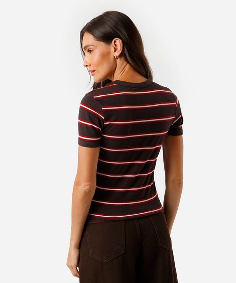 camiseta feminina básica  três listras marrom