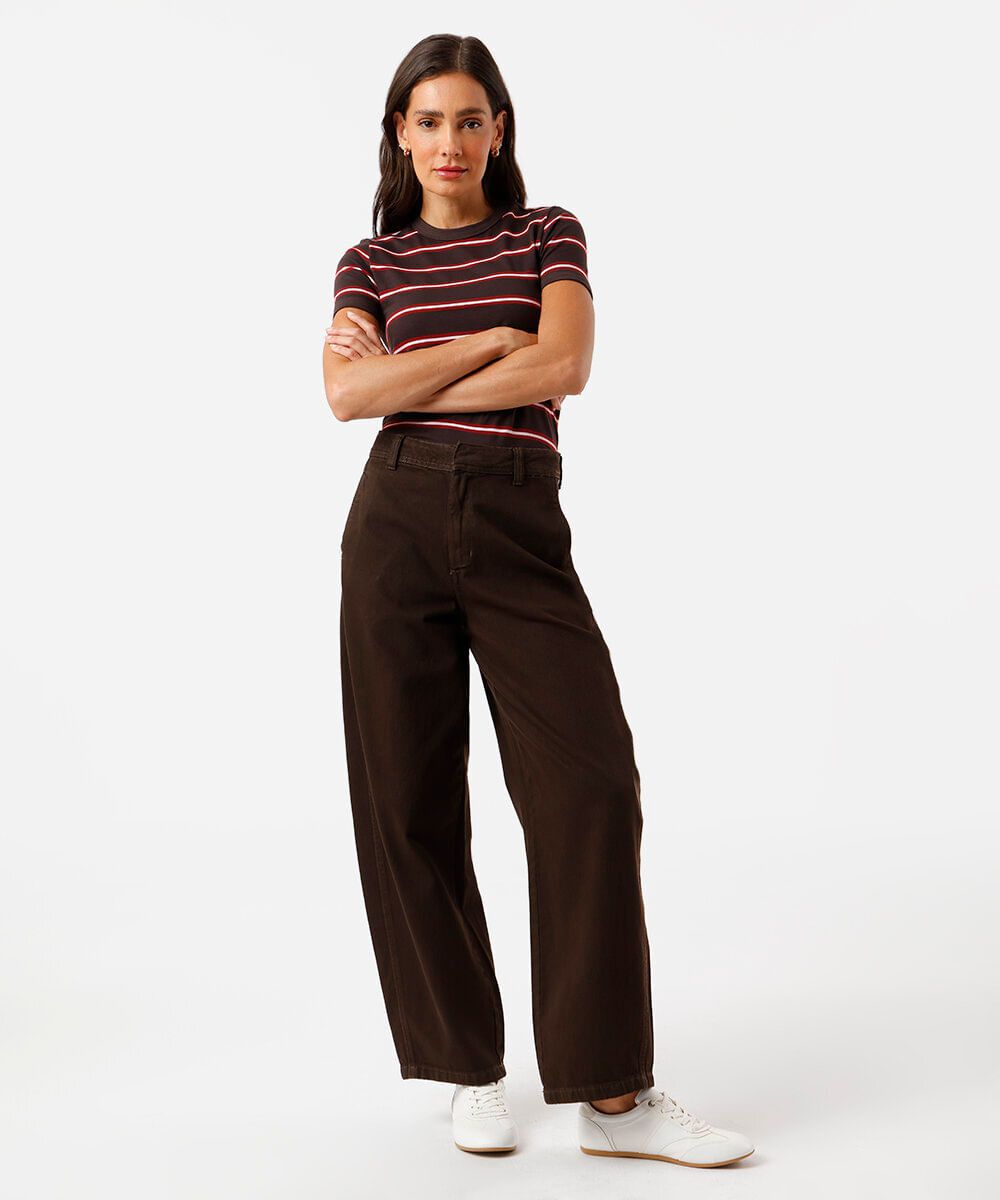 camiseta feminina básica  três listras marrom
