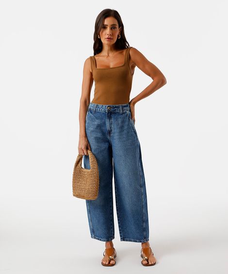 calça feminina baggy jeans cintura alta azul