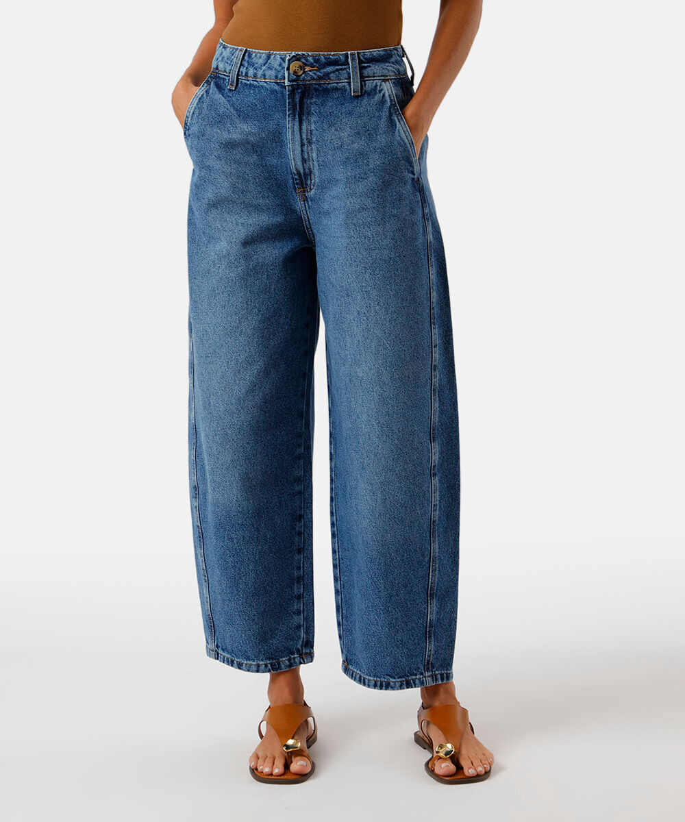 calça feminina baggy jeans cintura alta azul