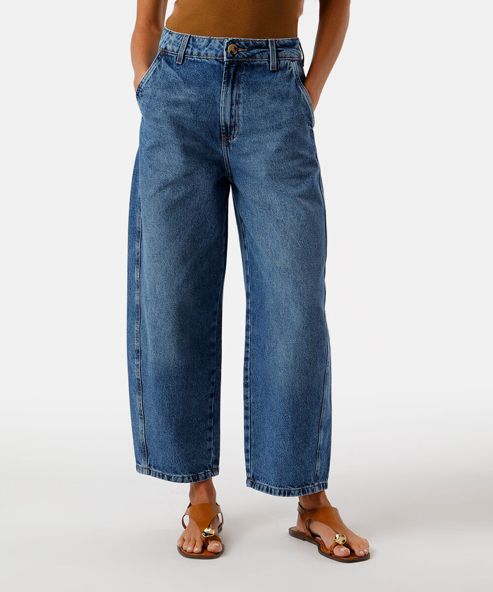 calça feminina baggy jeans cintura alta azul
