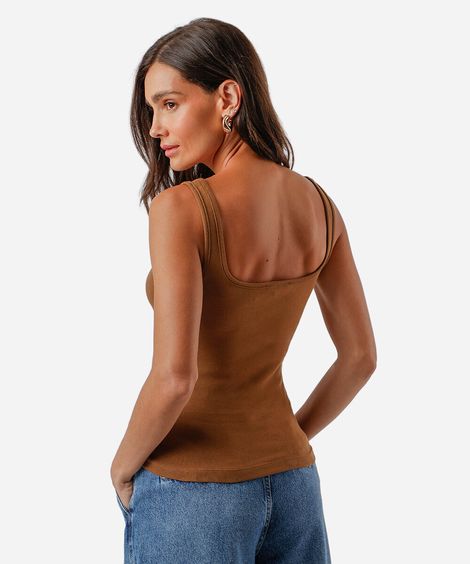 regata feminina decote quadrado marrom