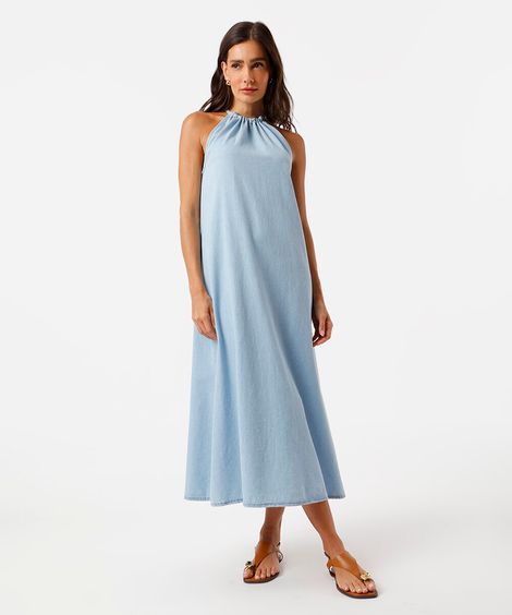 vestido feminino longo jeans azul