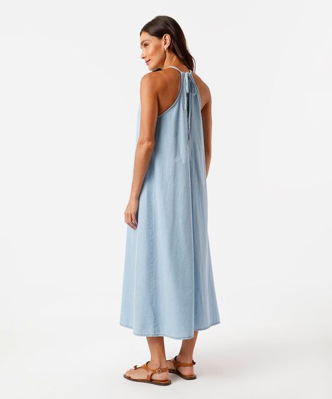 vestido feminino longo jeans azul