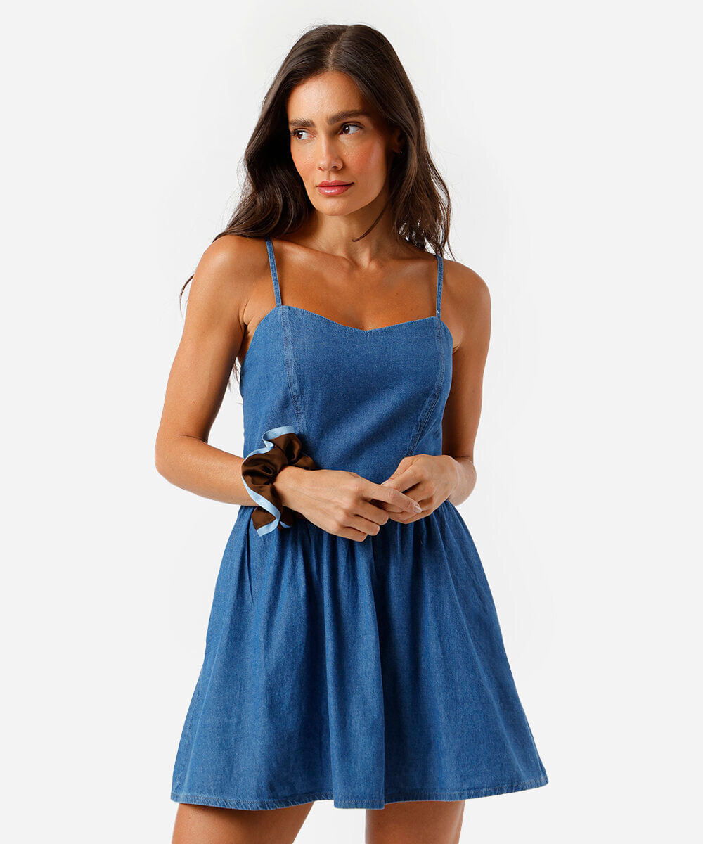 vestido feminino jeans curto azul