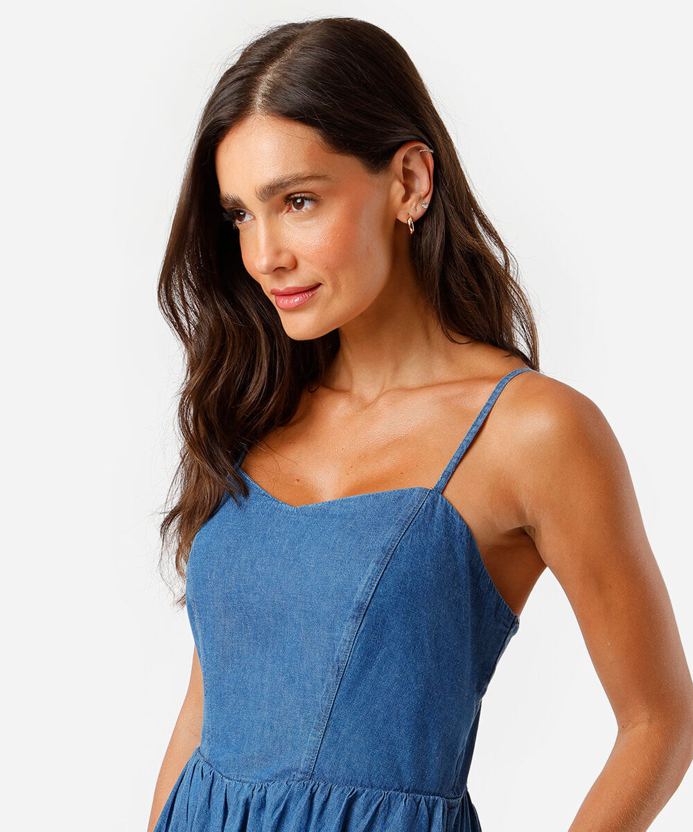 vestido feminino jeans curto azul