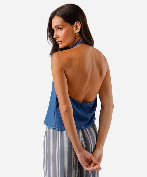 blusa feminina jeans frente única degagê azul