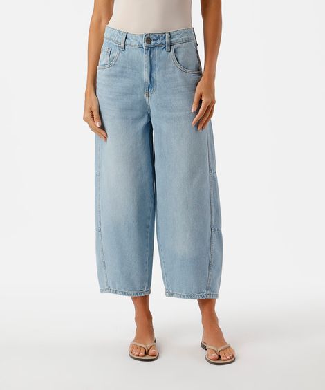 calça feminina ballon jeans cintura média azul