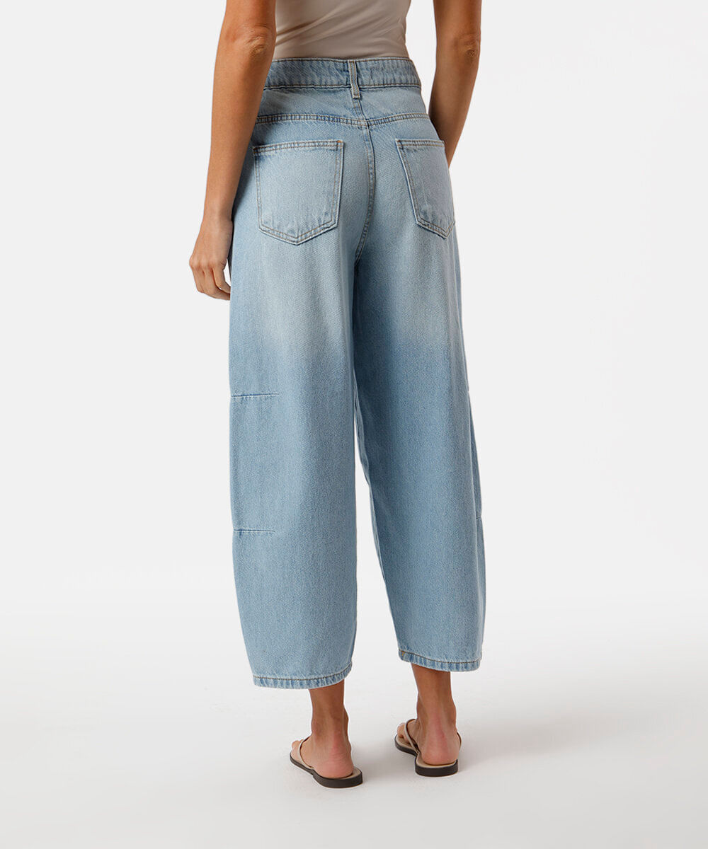 calça feminina ballon jeans cintura média azul