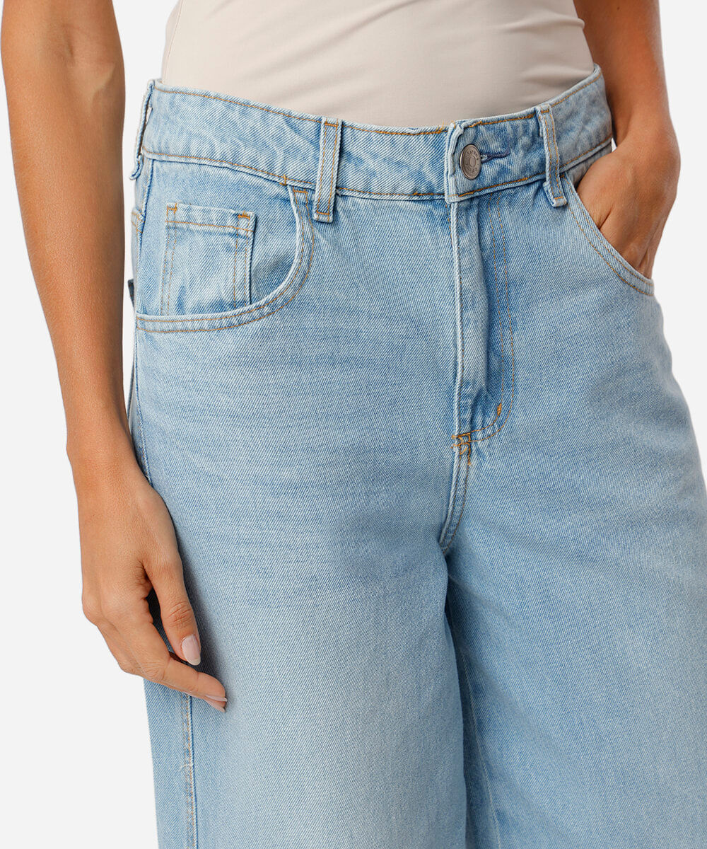 calça feminina ballon jeans cintura média azul