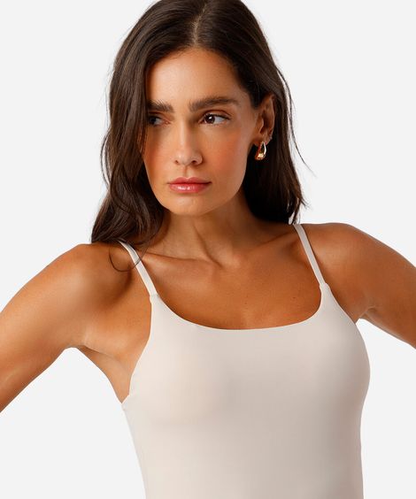regata básica feminina de poliamida com bojos removíveis bege