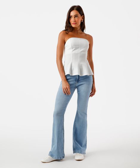 calça feminina jeans flare cintura baixa azul