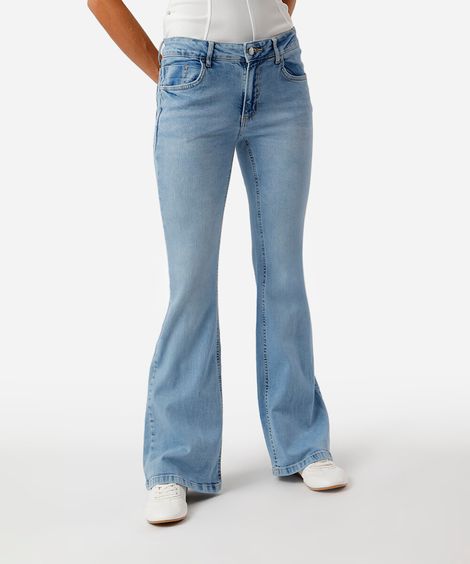calça feminina jeans flare cintura baixa azul