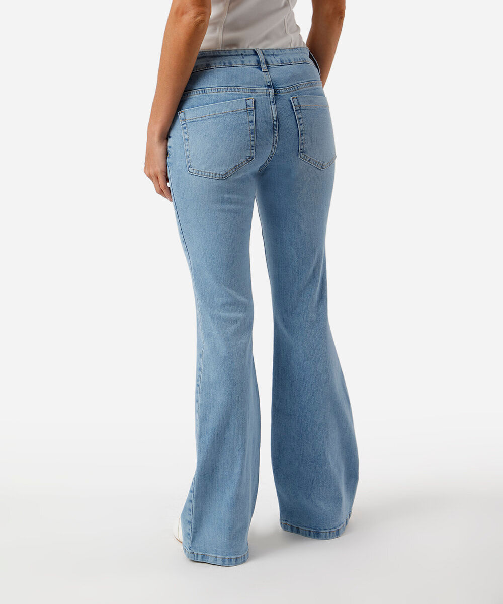 calça feminina jeans flare cintura baixa azul