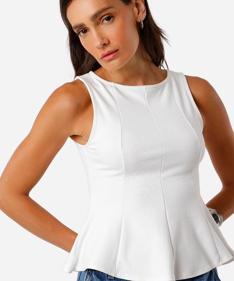 blusa peplum feminina com viscose e recortes off white