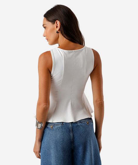 blusa peplum feminina com viscose e recortes off white