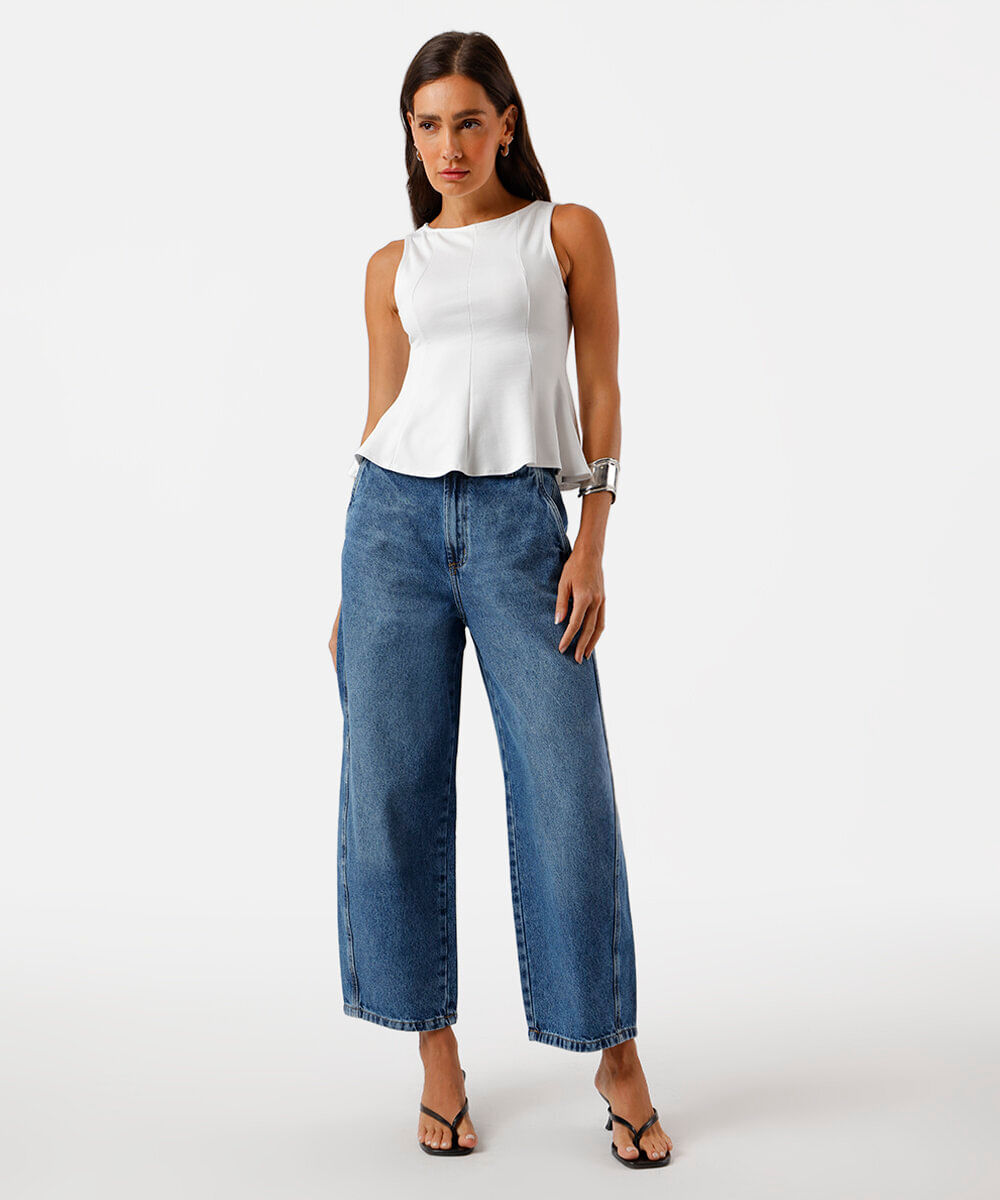 blusa peplum feminina com viscose e recortes off white