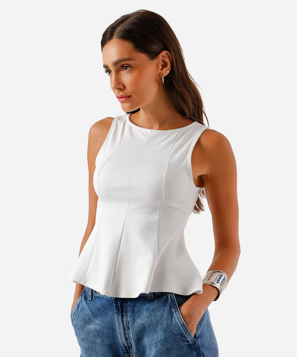 blusa peplum feminina com viscose e recortes off white