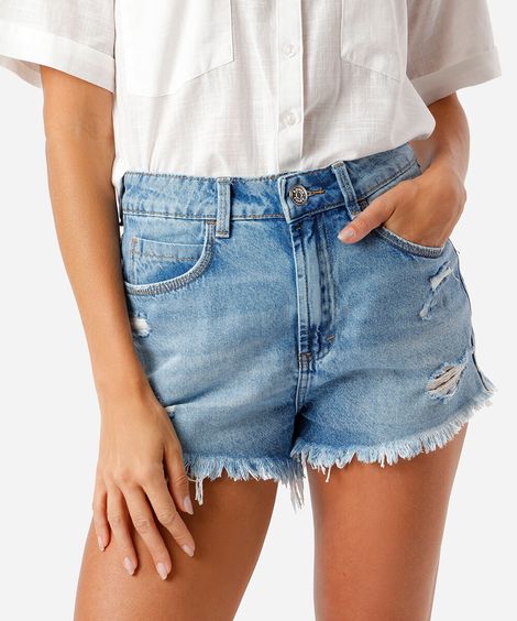 short feminino jeans cintura super alta azul