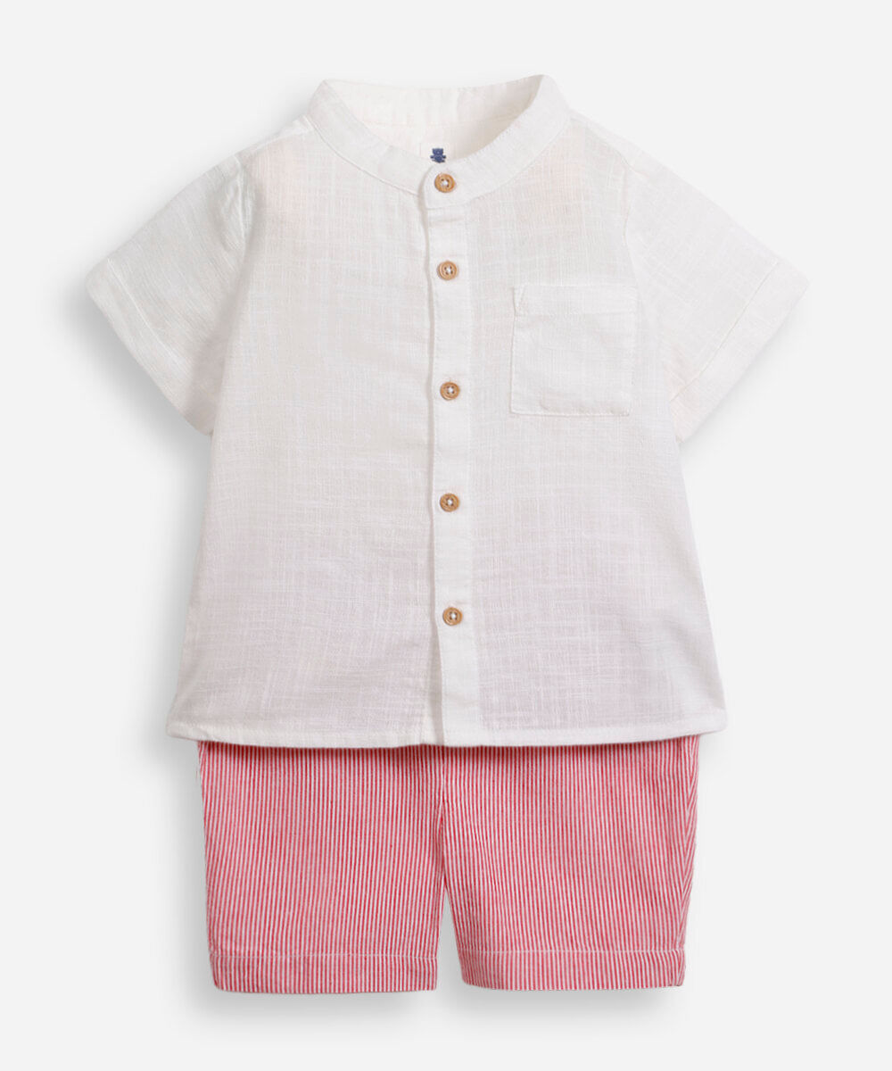 conjunto curto infantil listrado vermelho