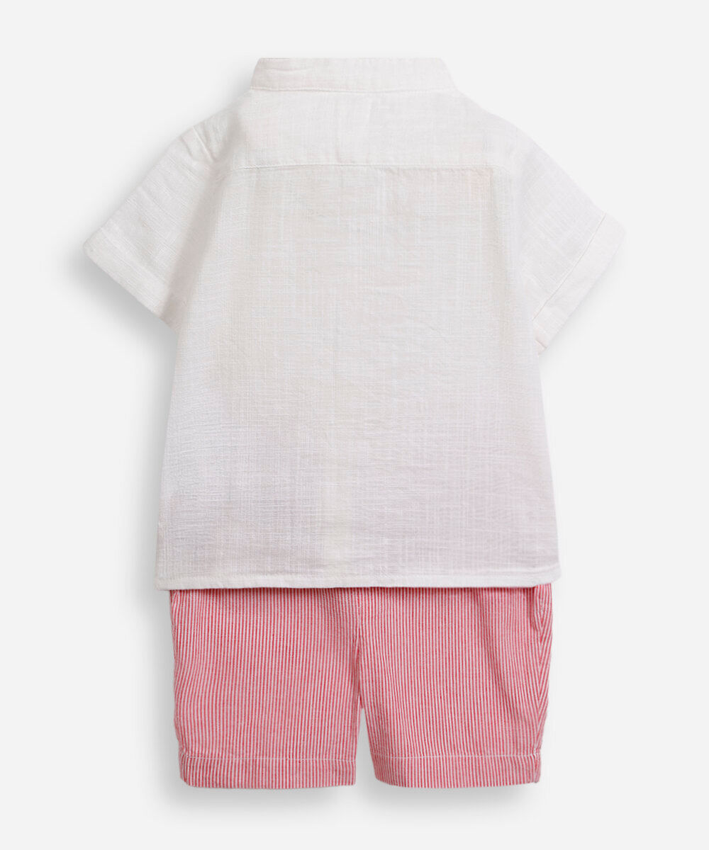 conjunto curto infantil listrado vermelho