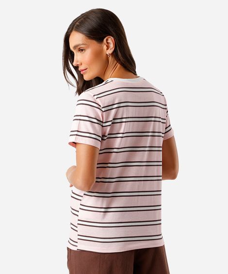 camiseta feminina básica duas listras rosa