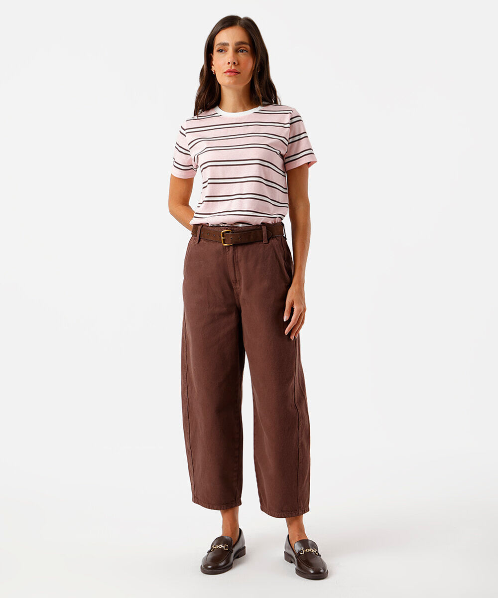 camiseta feminina básica duas listras rosa