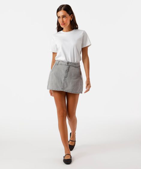 short saia feminino jeans bolso faca cinza