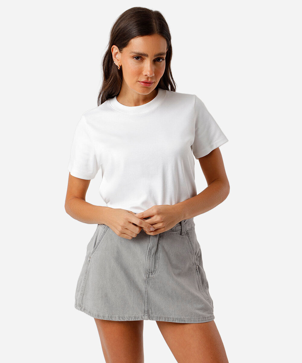 short saia feminino jeans bolso faca cinza