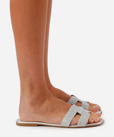 rasteirinha feminina com recorte oneself prateada