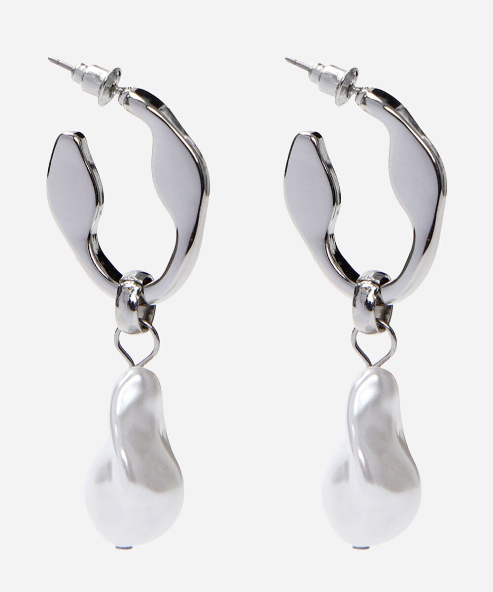 brinco argola com pérola  prateado