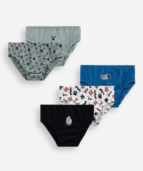 kit de 5 cuecas infantis minecraft colorido