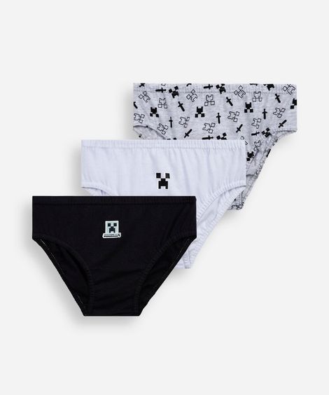 kit de 3 cuecas infantis minecraft colorido