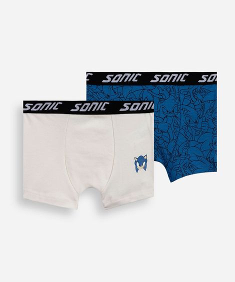 kit de 2 cuecas infantis boxer sonic colorido
