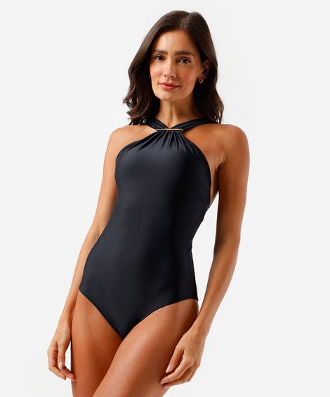 maiô feminino halter neck com detalhe preto