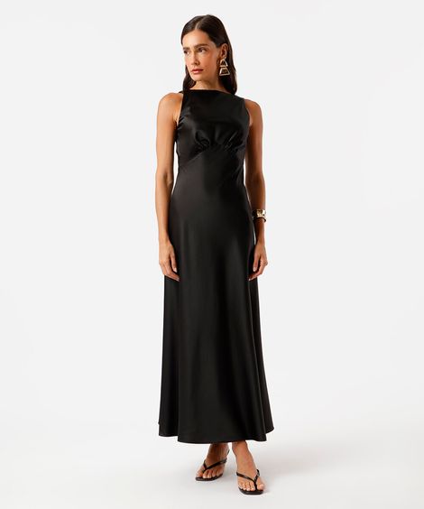 vestido feminino longo liso com franzido preto
