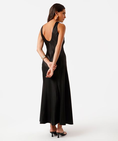 vestido feminino longo liso com franzido preto